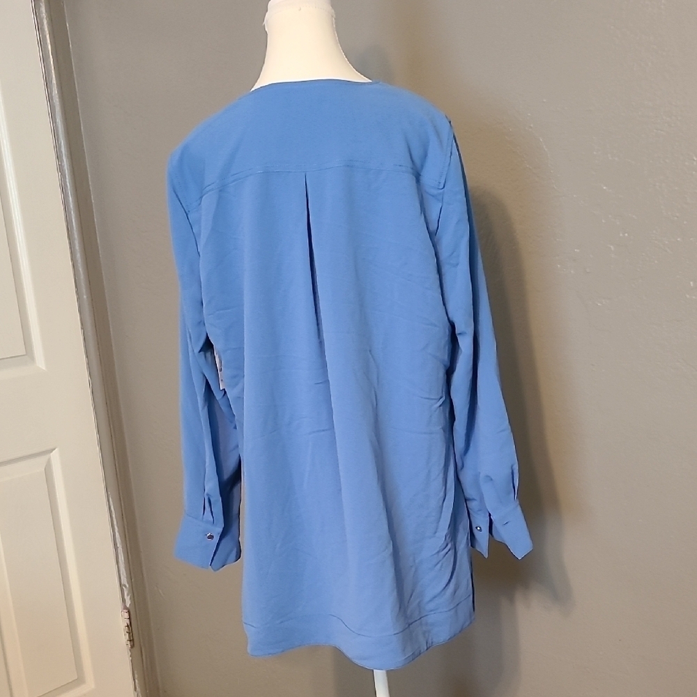 Alfani Cobalt Blue Tunic Pleated V-Neck Women's Long Sleeve Top NWT RV $79 Large - Picture 4 of 12
